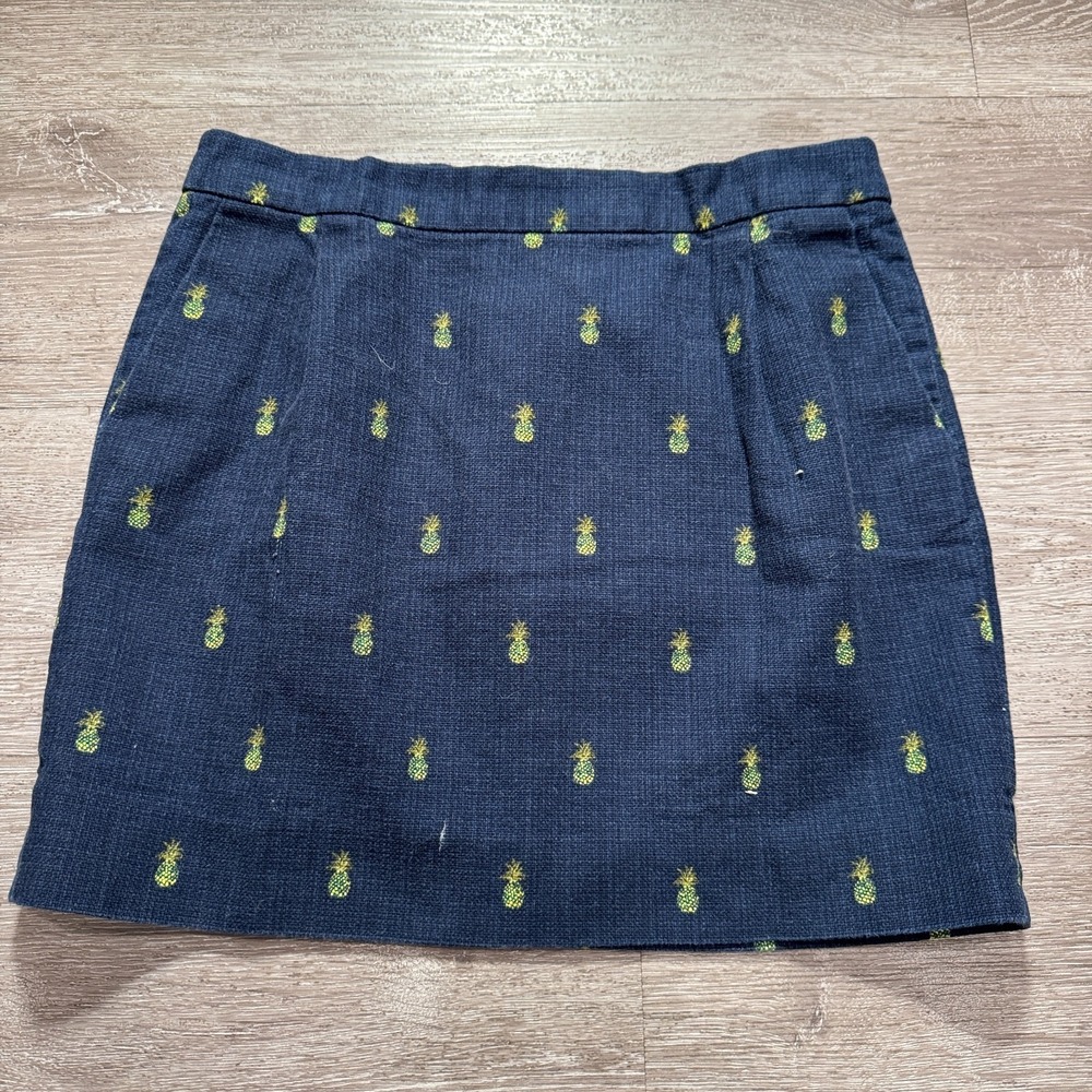 J Crew Skirt Womens 8 Blue Pineapple Short Above Knee Lined 100% Cotton Preppy